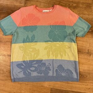 VTG Alfred Dunner Pastel Colorblock Floral Sweater XL Short Sleeve Cottagecore